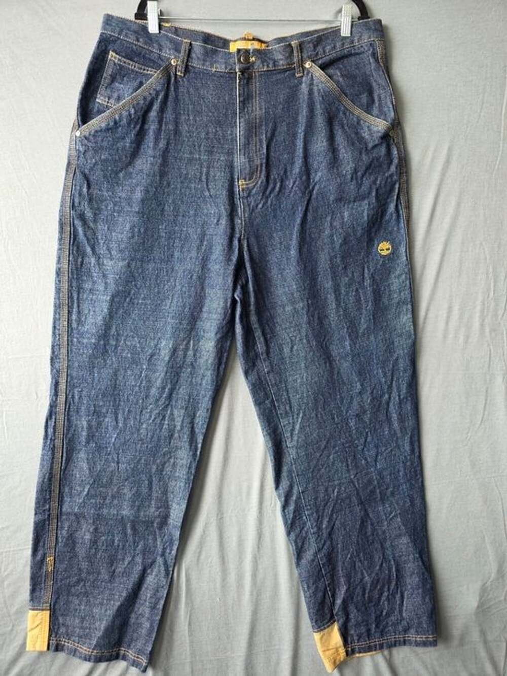Timberland Boot Wear Carpenter Jeans Men 40 Leather Cuff Dark Wash Workwear Y2K